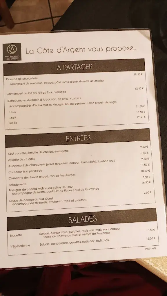Menu_La Côte d'Argent_Lacanau_image_2