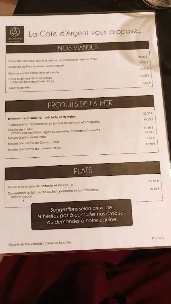 Menu_La Côte d'Argent_Lacanau_image_4