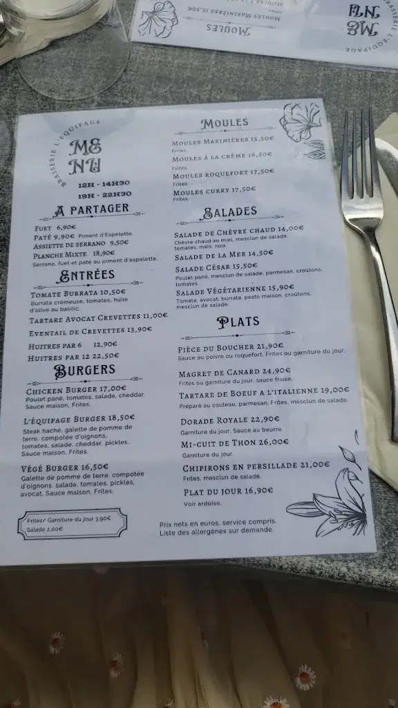 Menu_Bar - Restaurant L'Équipage_Lacanau_image_1