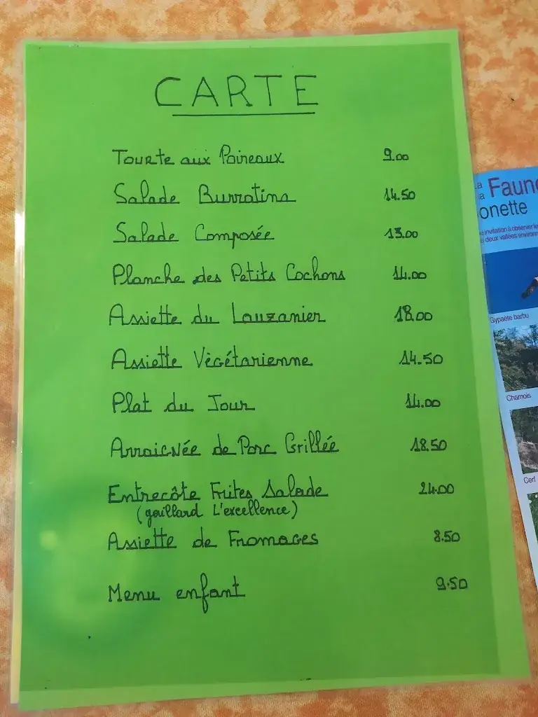 Menu_Auberge du Lauzanier_d'Oronaye_image_1