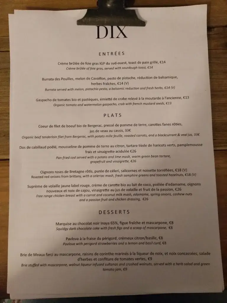 Menu_DIX Restaurant & Chambres d'Hôtes, Sainte-Alvére, Dordogne_Alvére_image_2