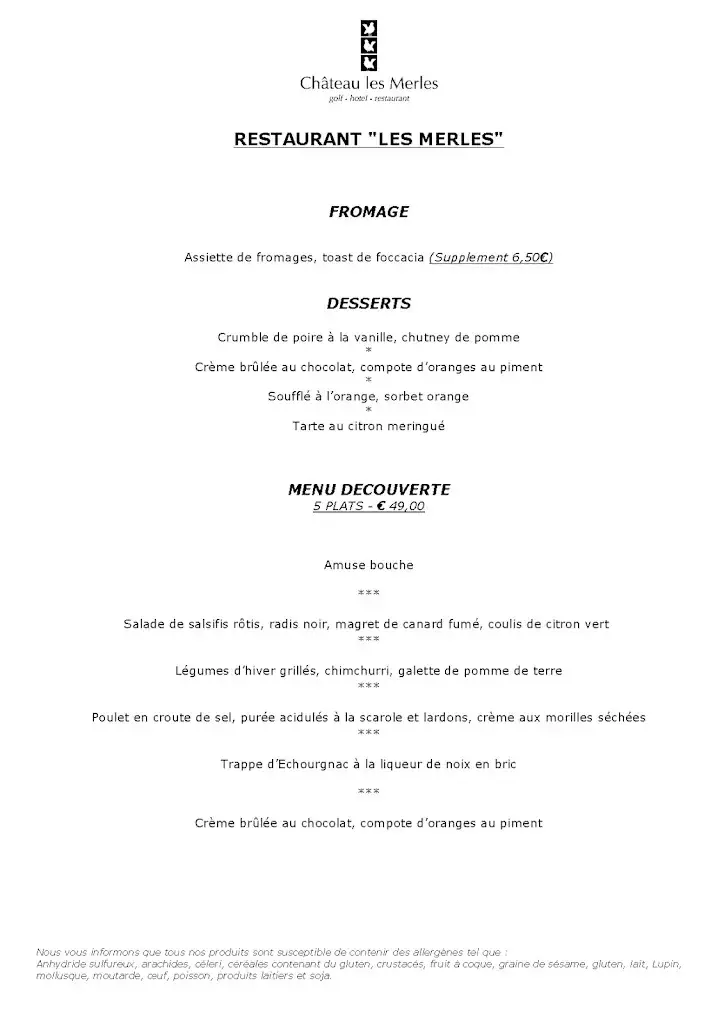 Menu_Restaurant gastronomique Château Les Merles_Mouleydier_image_1