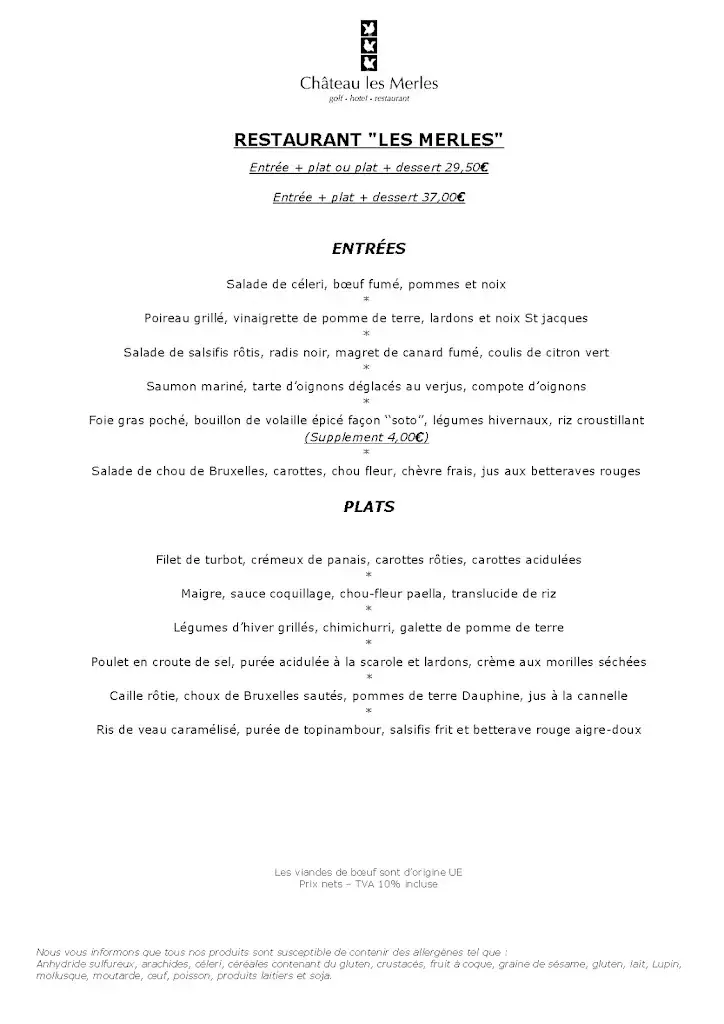 Menu_Restaurant gastronomique Château Les Merles_Mouleydier_image_2