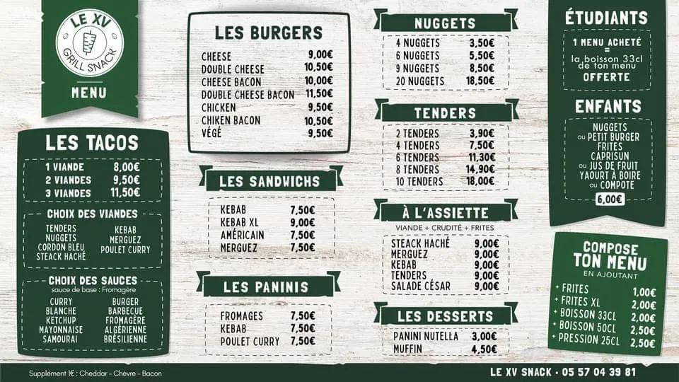 Menu_Le XV snack - Burger - Tacos - Kebab Le Barp_Barp_image_1