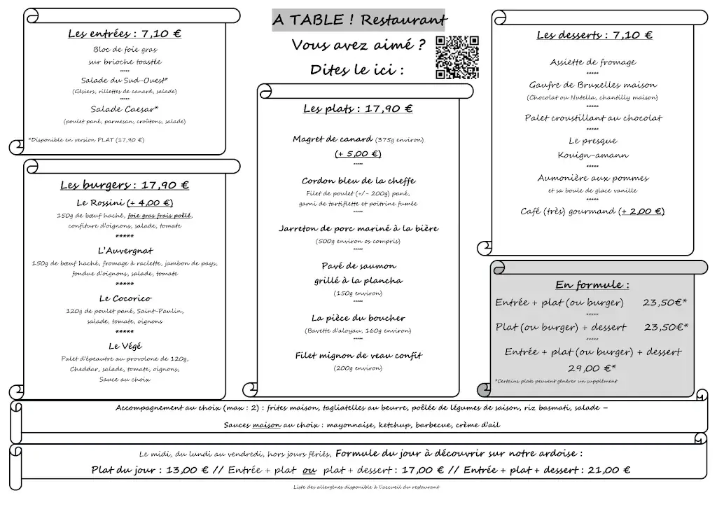 Menu_A table ! Restaurant le haillan_Haillan_image_2