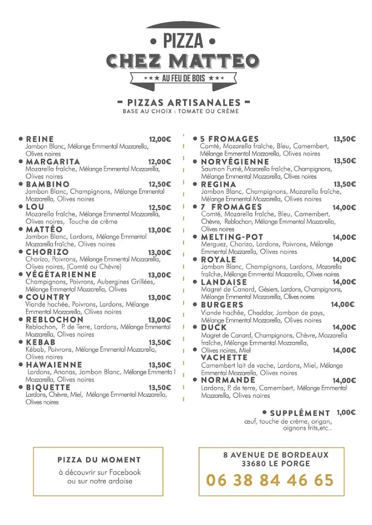 Menu_Chez Matteo pizza burger à emporter_Porge_image_1