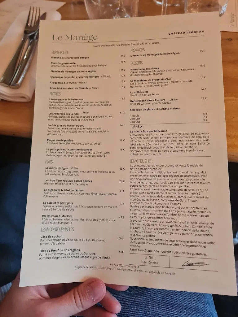 Menu_Restaurant Le Manège_Léognan_image_1