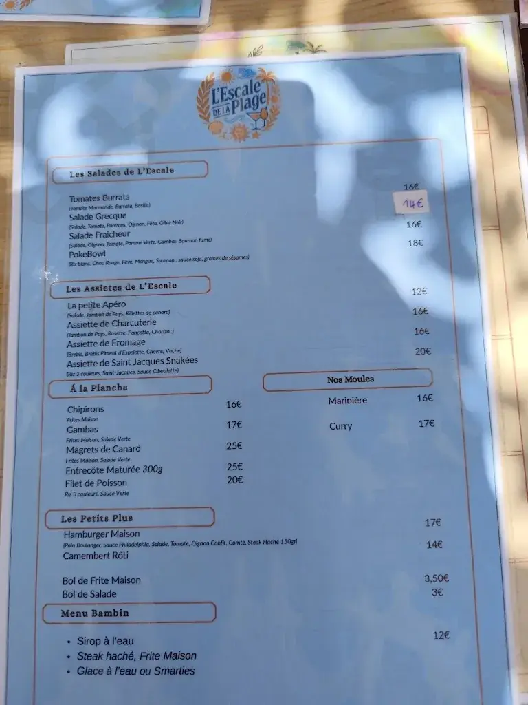 Menu_L'Escale de la Plage_Verdon-sur-Mer_image_1
