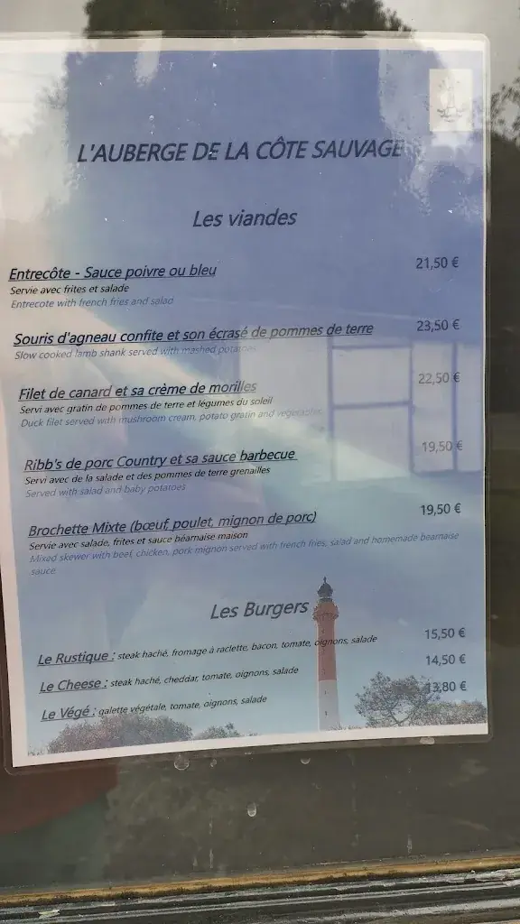 Menü_Auberge de la Côte Sauvage_Tremblade_Bild_1