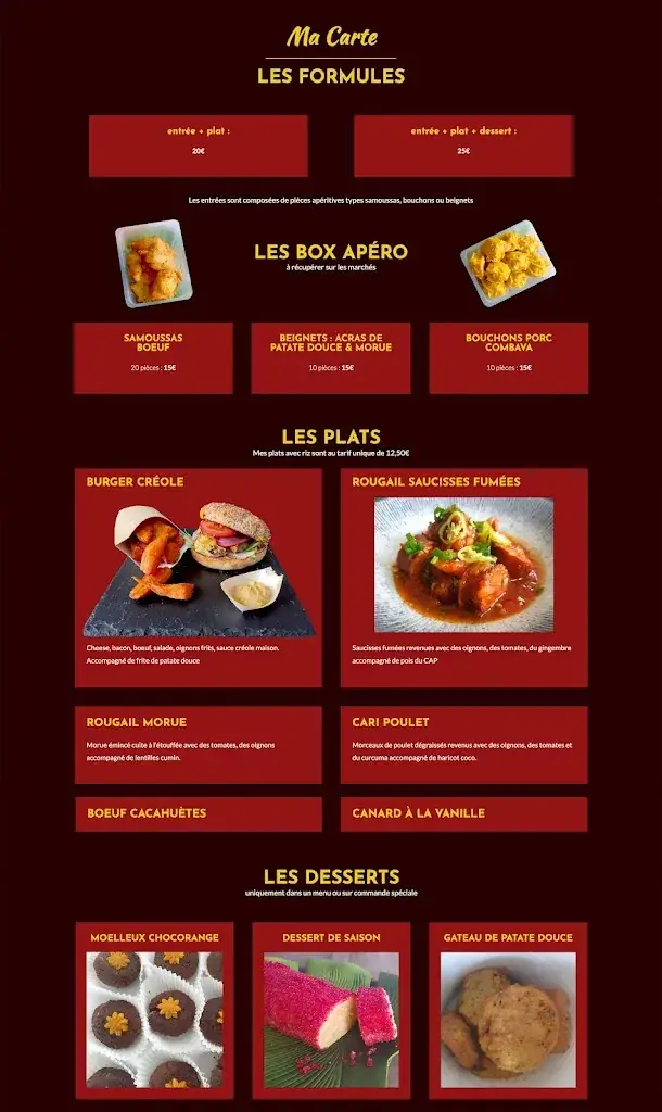 Menu_Traiteur et restaurant vente à emporter Saveurs métissées Linars_Linars_image_1