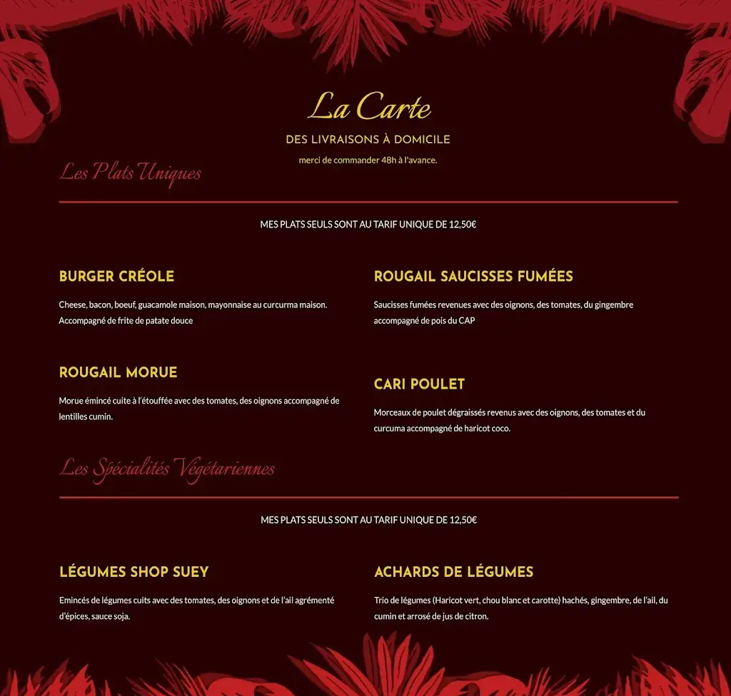 Menu_Traiteur et restaurant vente à emporter Saveurs métissées Linars_Linars_image_2