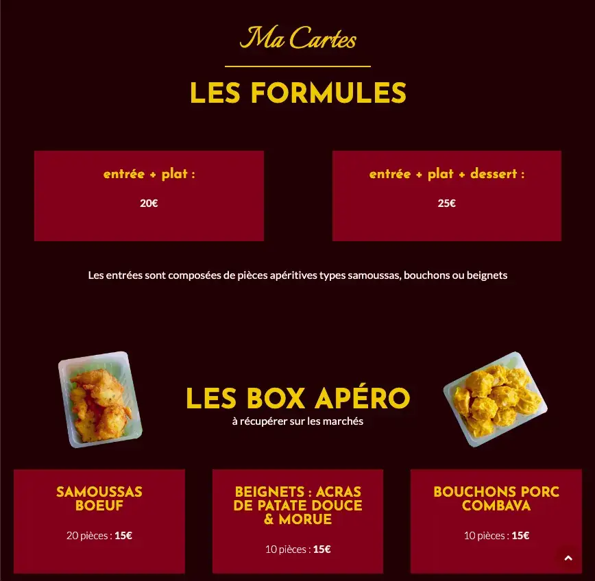 Menu_Traiteur et restaurant vente à emporter Saveurs métissées Linars_Linars_image_3