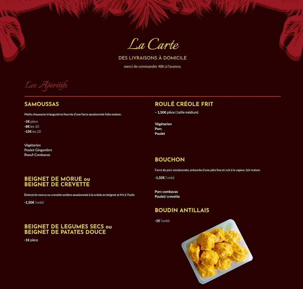 Menu_Traiteur et restaurant vente à emporter Saveurs métissées Linars_Linars_image_4