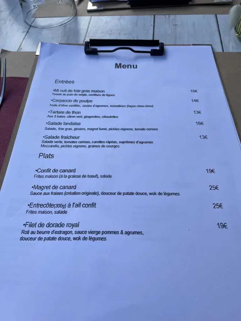 Menu_Restaurant les chandelles_Linxe_image_1