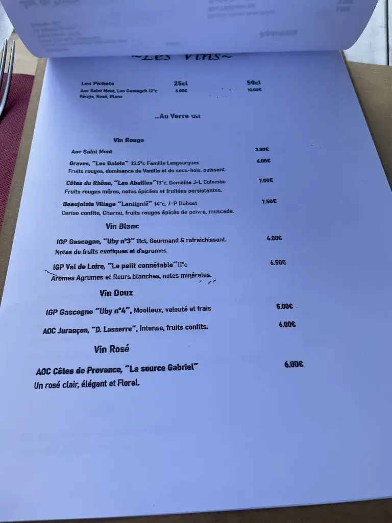 Menu_Restaurant les chandelles_Linxe_image_2