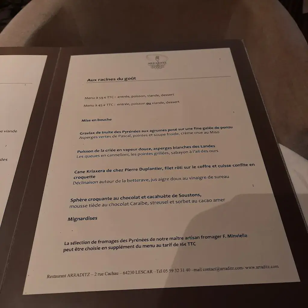 Menu_Restaurant Arraditz_Lescar_image_1