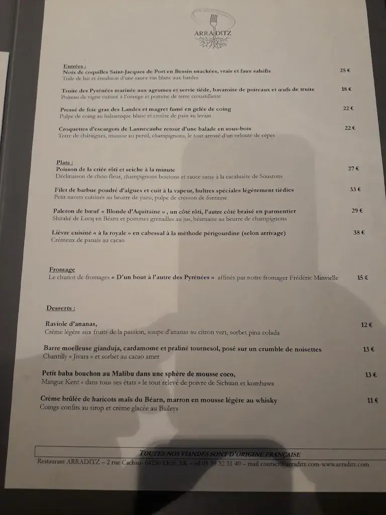 Menu_Restaurant Arraditz_Lescar_image_2