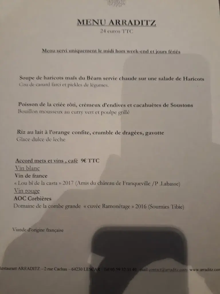 Menu_Restaurant Arraditz_Lescar_image_4