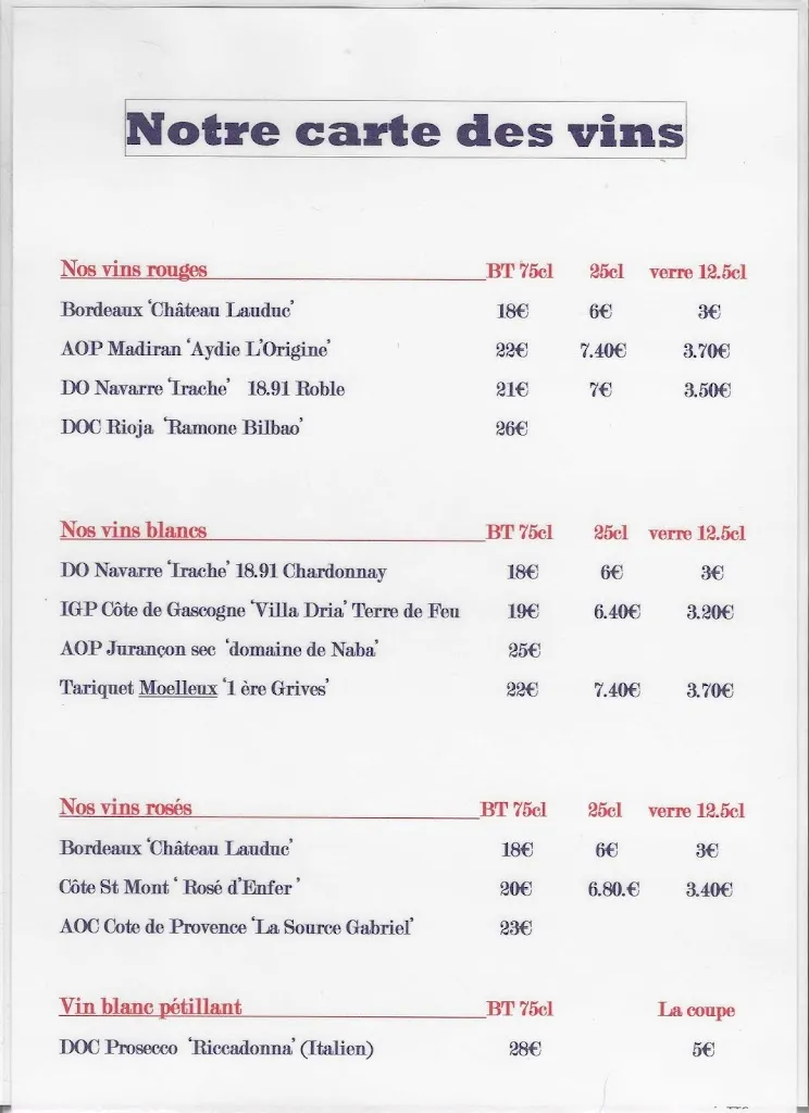 Menu_L' ART H bar licence 4 et restaurant tradionnel_Lit-et-Mixe_image_4