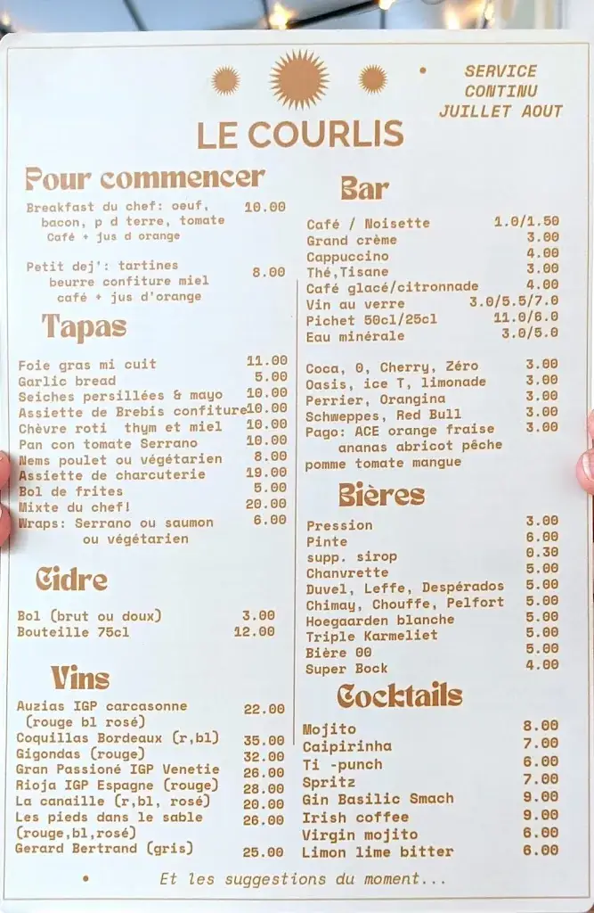 Menu_Restaurant Le Courlis_Mézos_image_1