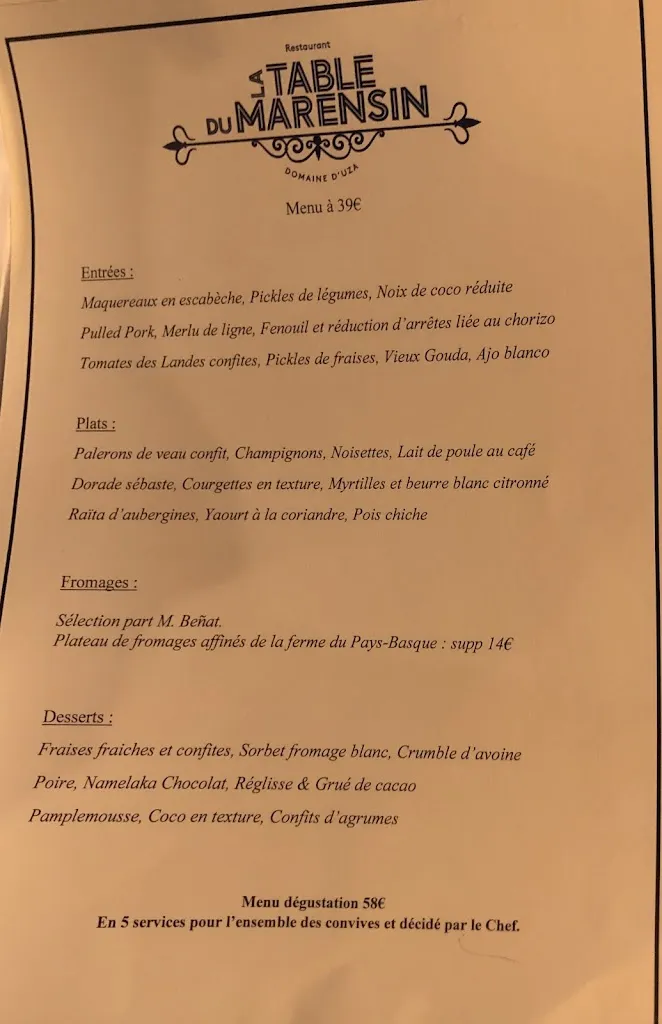 Menu_LA TABLE DU MARENSIN - 40170_Uza_image_2