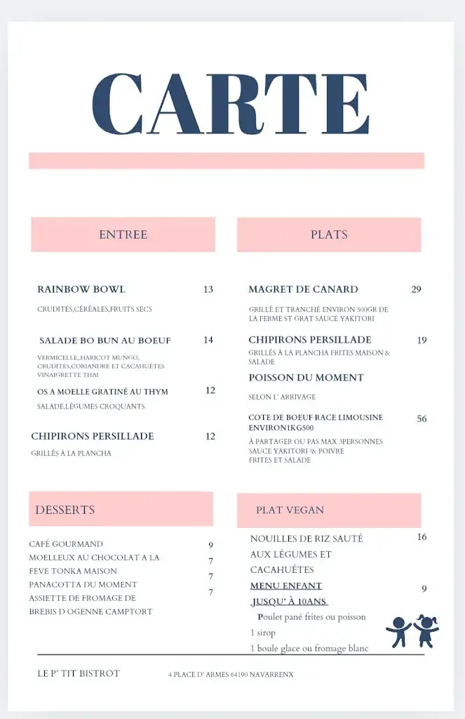 Menu_Le P'tit Bistrot restaurant glacier_Navarrenx_immagine_1