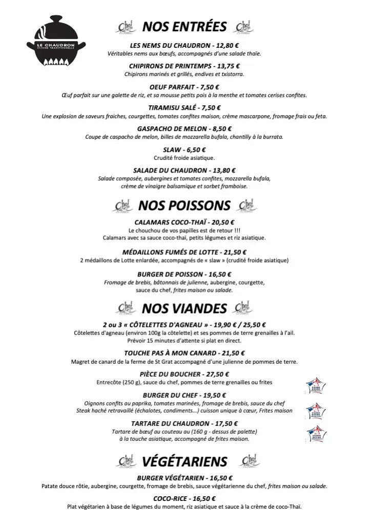 Menu_Restaurant Le Chaudron_Oloron-Sainte-Marie_immagine_1