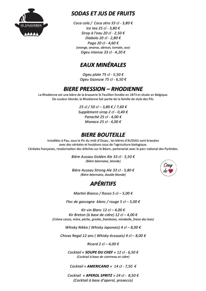 Menu_Restaurant Le Chaudron_Oloron-Sainte-Marie_immagine_2