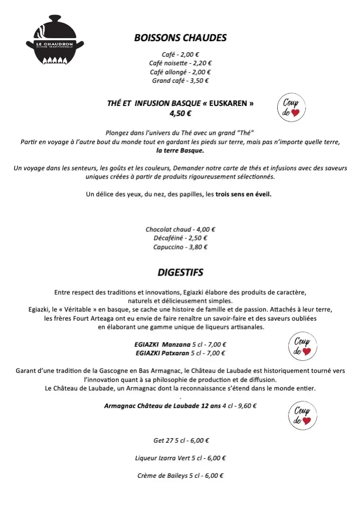 Menu_Restaurant Le Chaudron_Oloron-Sainte-Marie_immagine_4