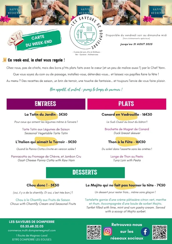 Menu_Les Saveurs de Dompierre_Dompierre-les-Églises_immagine_1