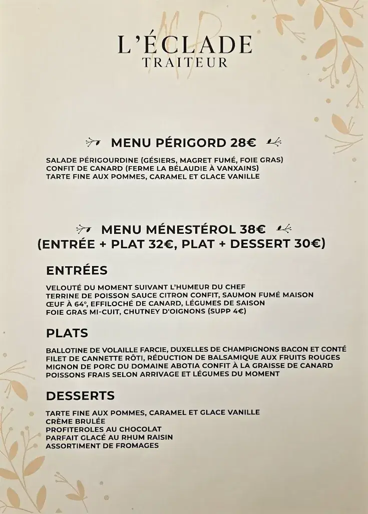 Menu_Auberge de l'Eclade_Montpon-Ménestérol_image_1