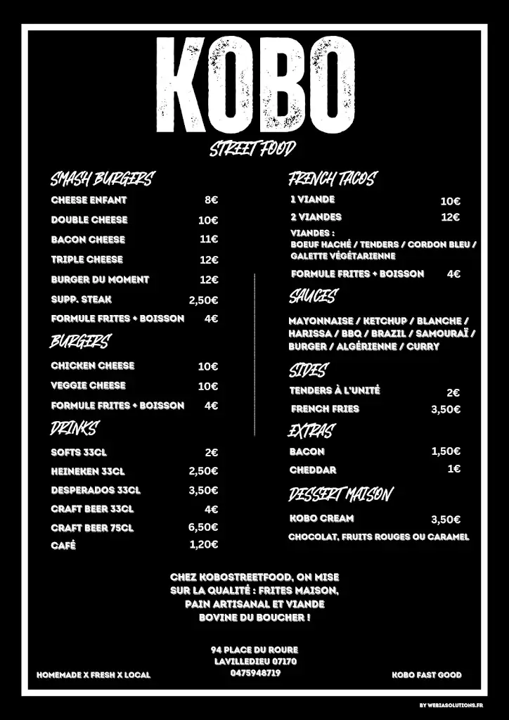Menu_Kobo Street Food : Burgers & Tacos à Lavilledieu_Lavilledieu_immagine_1