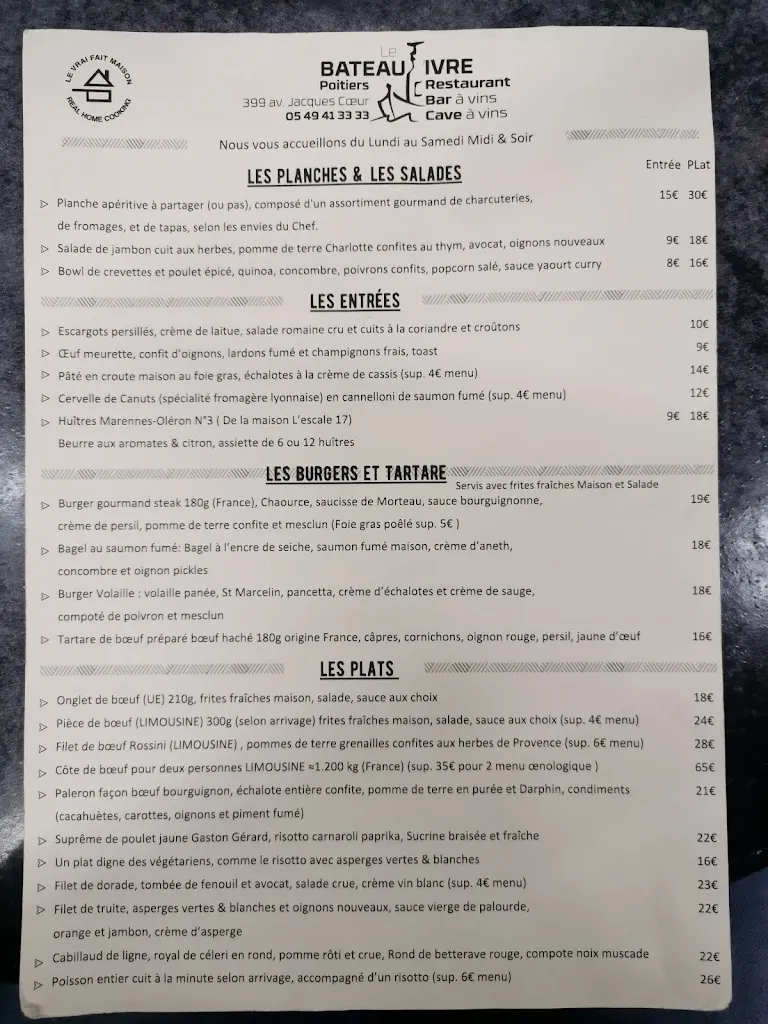 Menu_Cave et Restaurant Le Bateau Ivre_Poitiers_image_1