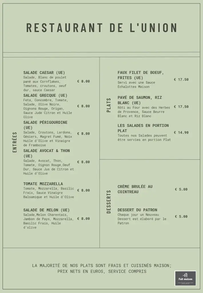 Menu_Hôtel restaurant de l'union_Mirambeau_image_1