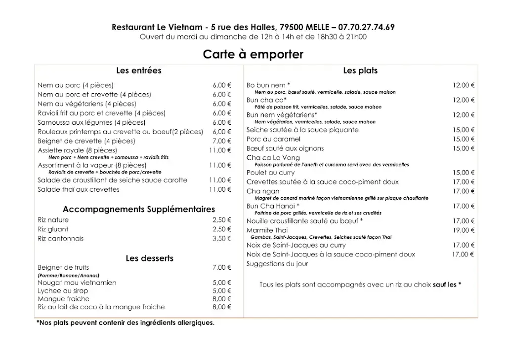 Menu_Le Vietnam_Melle_image_2