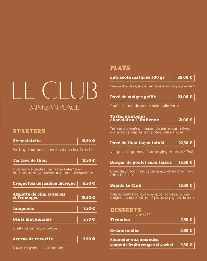 Menu_Le Club restaurant_Mimizan_image_1