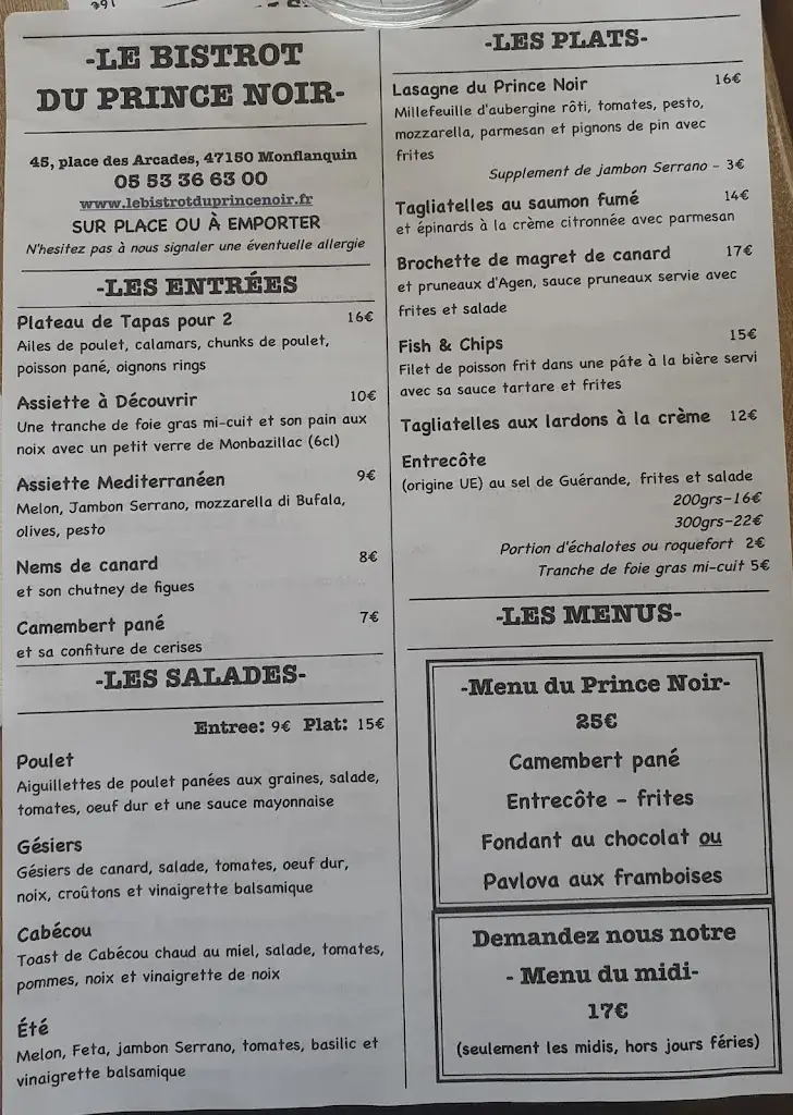 Menu_Le Bistrot du Prince Noir_Monflanquin_image_1