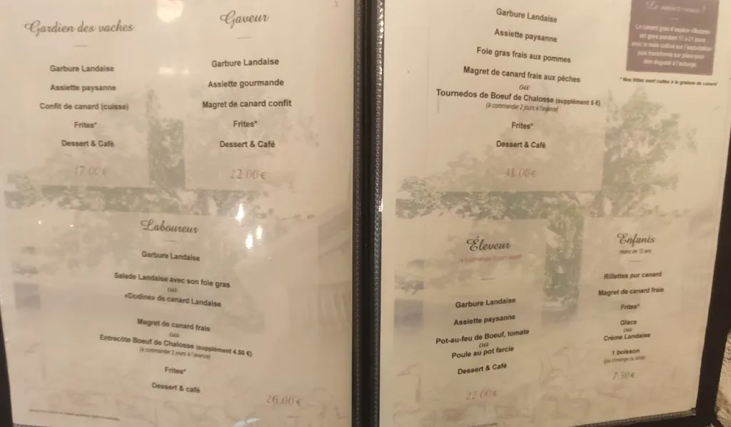 Menu_Ferme Auberge Restaurant Le Vieux Chene_Castelnau-Chalosse_image_2