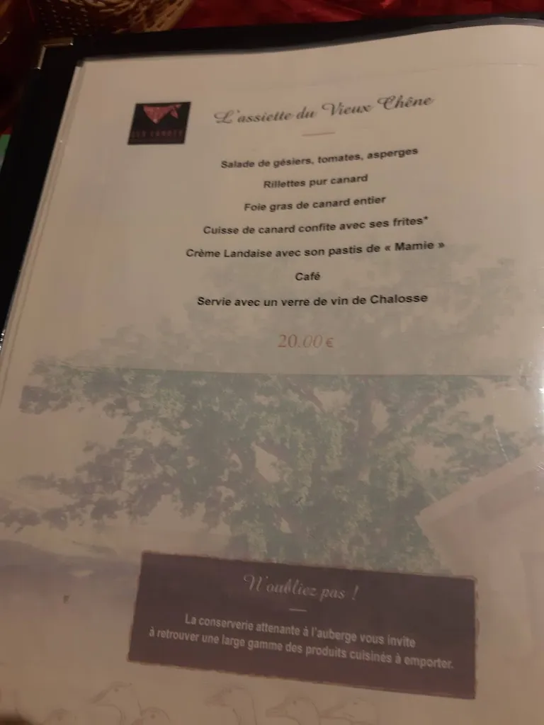 Menu_Ferme Auberge Restaurant Le Vieux Chene_Castelnau-Chalosse_image_4
