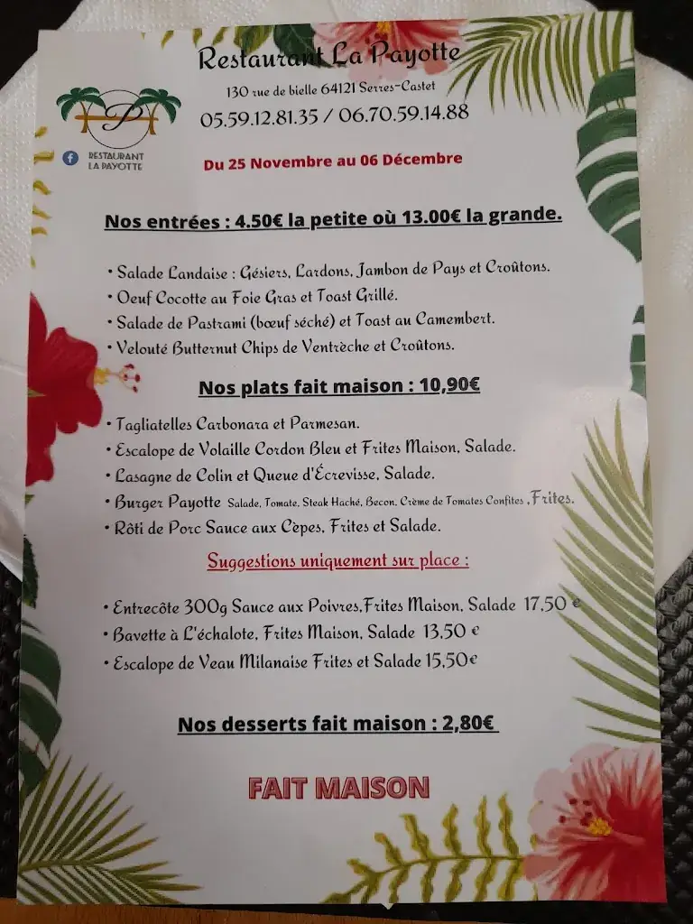 Menu_La Payotte_Serres-Castet_imagen_1