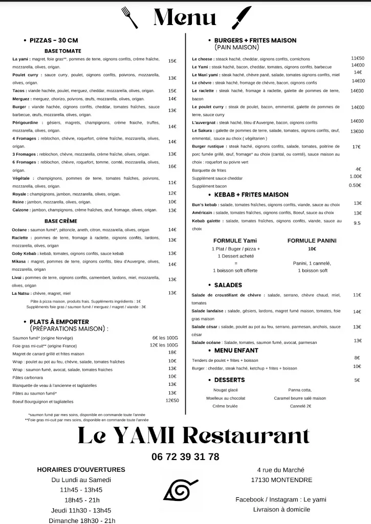 Menu_LE YAMI ( kebab, pizza, burger, plat maison) ,montendre_Montendre_immagine_1