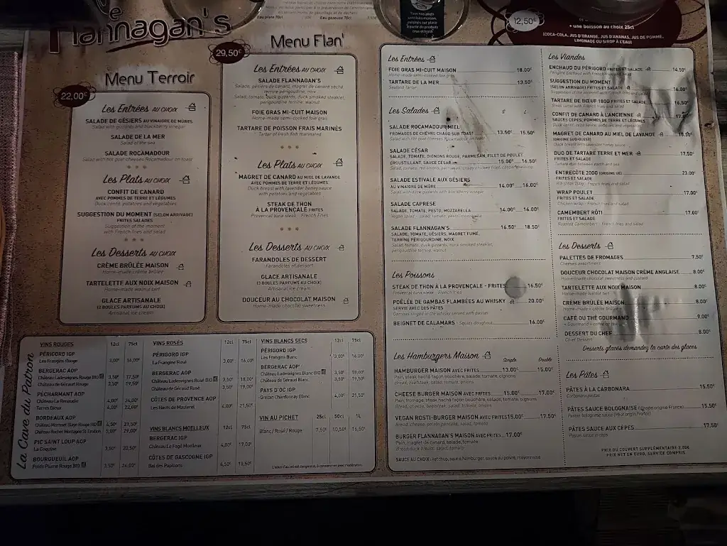 Menu_Le Flannagan's_Montignac-Lascaux_image_1