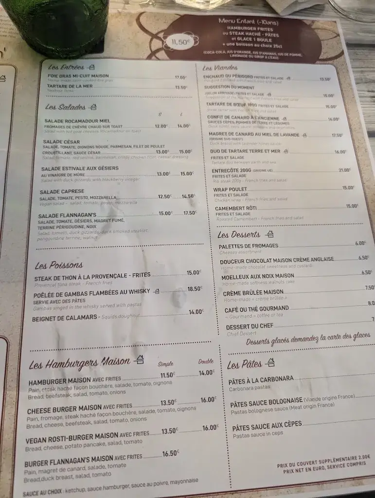 Menu_Le Flannagan's_Montignac-Lascaux_image_4