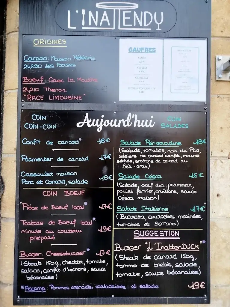 Menu_L'INATTENDU RESTAURANT_Montignac-Lascaux_image_1