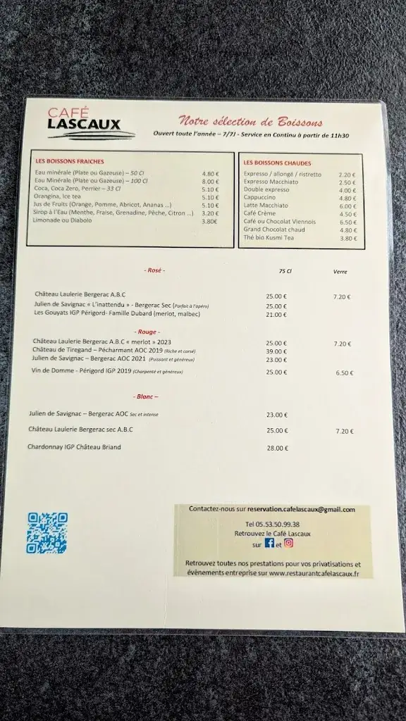 Menu_Restaurant Café Lascaux_Montignac-Lascaux_image_1