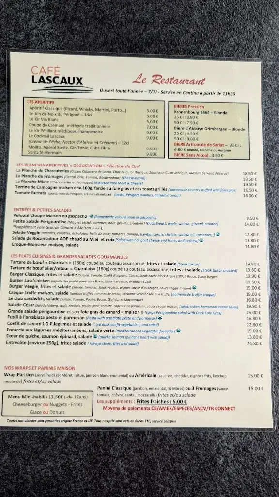 Menu_Restaurant Café Lascaux_Montignac-Lascaux_image_2