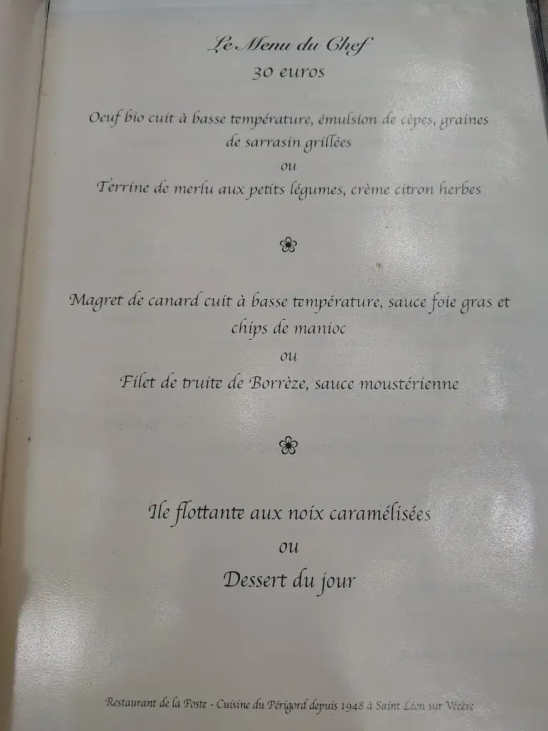 Menu_Restaurant de la Poste_Saint-Léon-sur-Vézère_image_1