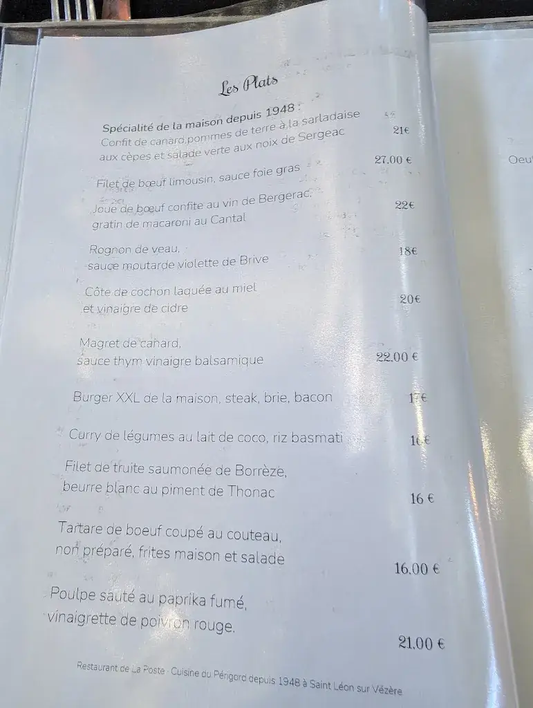 Menu_Restaurant de la Poste_Saint-Léon-sur-Vézère_image_4