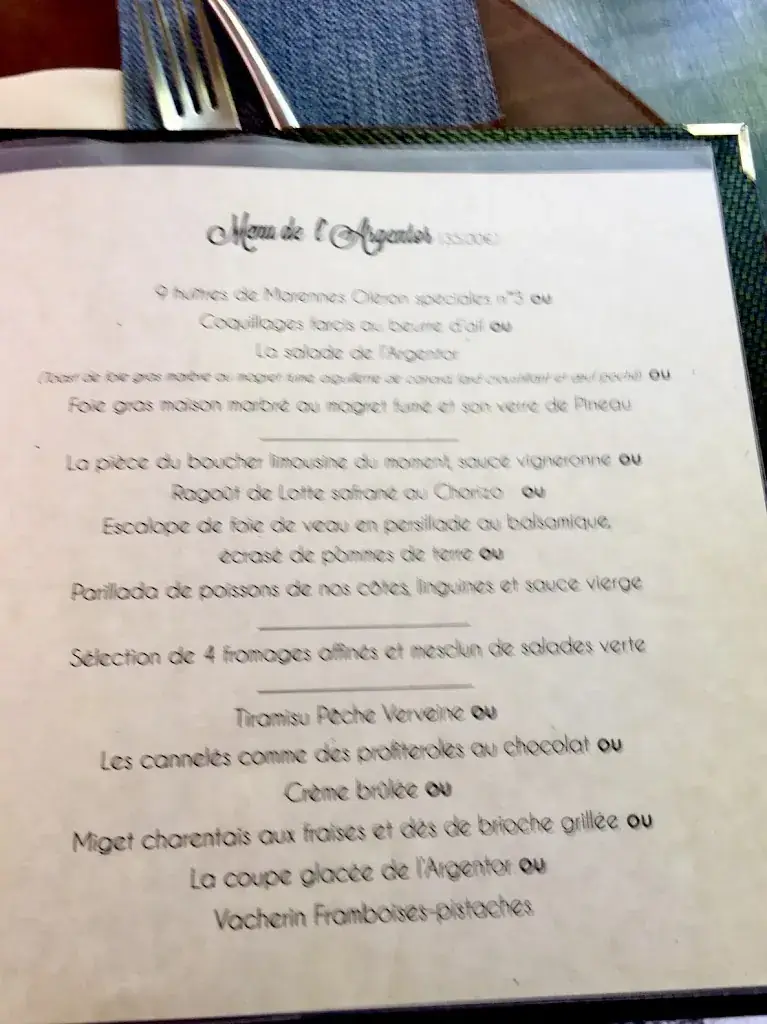 Menu_Restaurant l'Argentor_Nanteuil-en-Vallée_immagine_4
