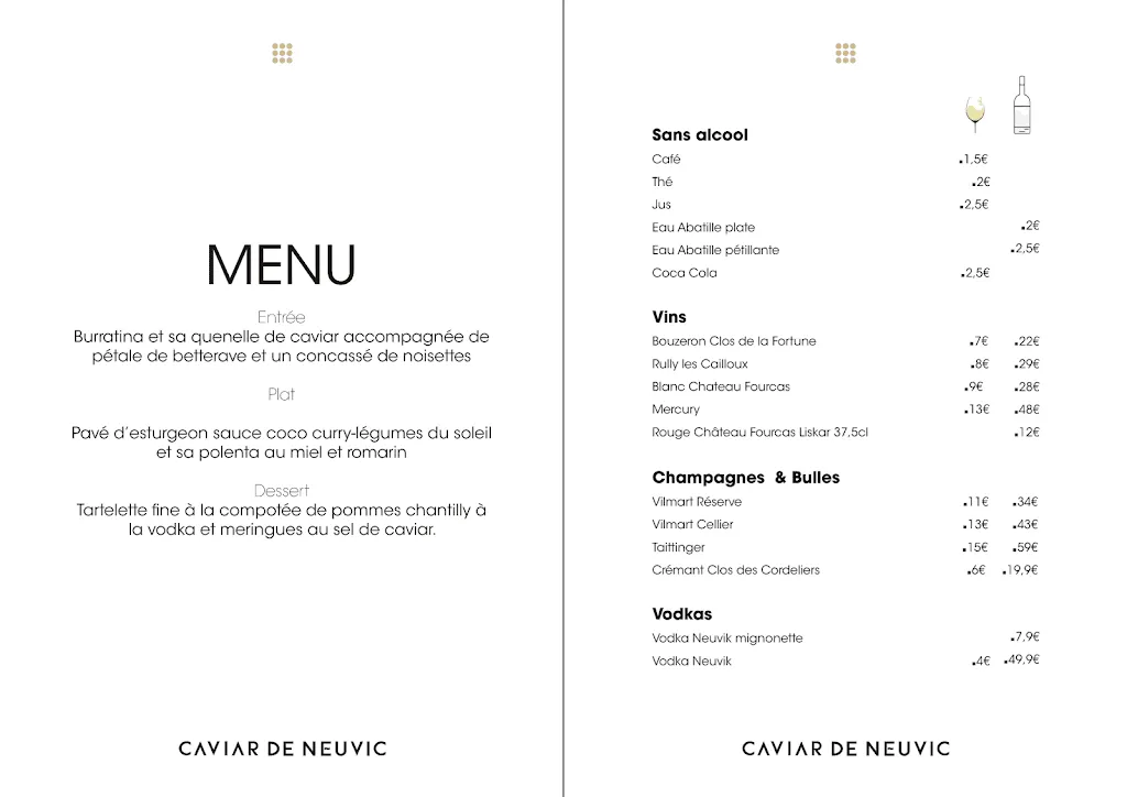 Menu_Restaurant : Le Domaine Caviar de Neuvic_Neuvic_immagine_1